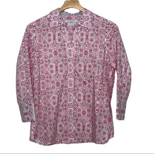 Foxcroft NYC Women's Non-Iron Stretch Pink Blue Shirt Size Medium